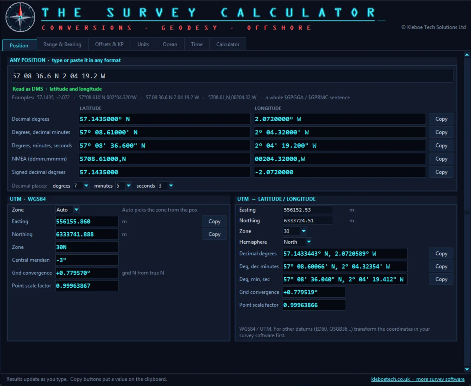 The Survey Calculator program window